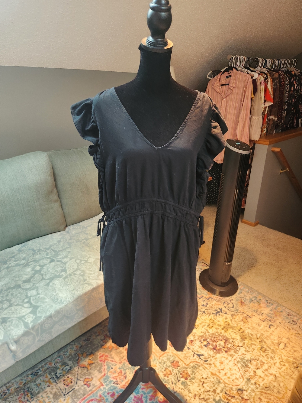 Universal Thread Black V-Neck Ruffle Sleeve Dress Cotton XL Adorable!